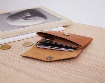 Cartera de origami de cuero, cartera pequeña para mujer/hombre, cartera para hombre con monedero, cartera compacta de cuero de grano completo, cartera minimalista