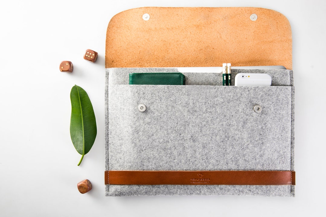 MacBook Pro 16/ 14/ Air 13 Case MacBook Leather Sleeve Leather MacBook Case  Natural Wool Felt MacBook Case Laptop Leather Felt Sleeve 