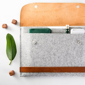 Custodia in pelle e feltro di lana per MacBook, borsa per laptop, MacBook Air 13"/ 15"/ Pro 13"/ Pro 14"/ Pro 16" Custodia in pelle per laptop con spazio per accessori