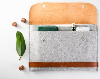 Leder MacBook Tasche, Wollfilz Hülle, MacBook Air 13"/ 15"/ Pro 13"/ Pro 14"/ Pro 16" Leder Laptoptasche mit Platz für Zubehör."