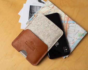 Slim leather passport case, Passport wallet case, Passport leather cover, Wool felt passport case, Handcrafted passport holder