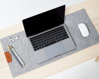 Sous-main en feutre ANTIDÉRAPANT, Tapis de bureau en feutre de laine, Sous-main en laine mérinos, Tapis de bureau moderne, Tapis de bureau en feutre, Tapis de souris en feutre, Tapis protecteur de bureau gris