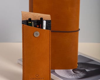 Leather Fountain Pen Case, Leather Pen/ Pencil Small Protective Sleeve Personalized with Golden/Silver/Natural embossing, Magnetic Closure