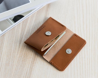 Cartera de cuero minimalista para hombres y mujeres, billetera de cuero delgada, billetera pequeña, tarjetero, monedero, regalo único, personalizado