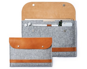 Leather Wool Felt iPad Case with Pencil Holder fits Magic/Smart Keyboard, Luxury iPad Case, iPad Wool Felt Bag, New iPad Air 13/ Pro 13 Case