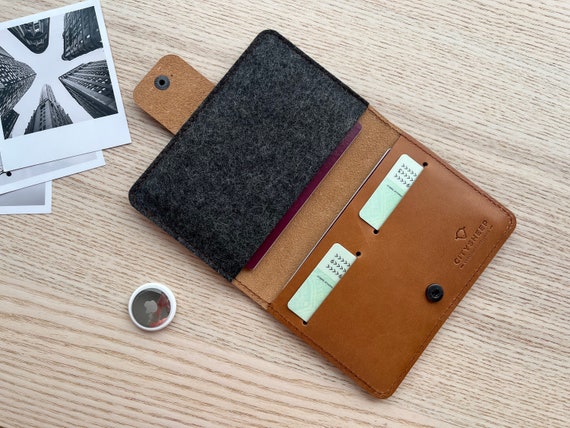 Family Passport Holder for 2, 3, 4 with AirTag Holder, Leather Passport Holder with AirTag Slot, Passport Cover/ Case Travel Document Holder