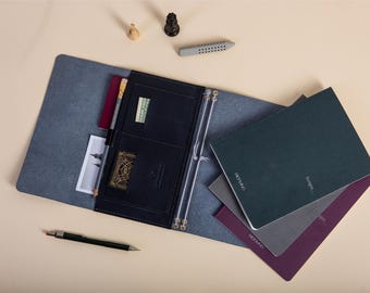 Trifold Travel Journal A5, Leather Journal NoteBook Cover with Pockets & Elastic loop for Fountain Pen, Refillable Leather Journal A5/ A6