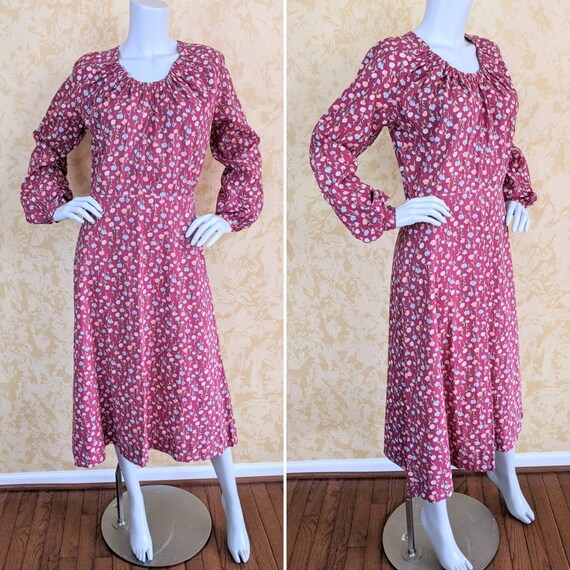1930's Volup Raspberry Cotton Print Dress