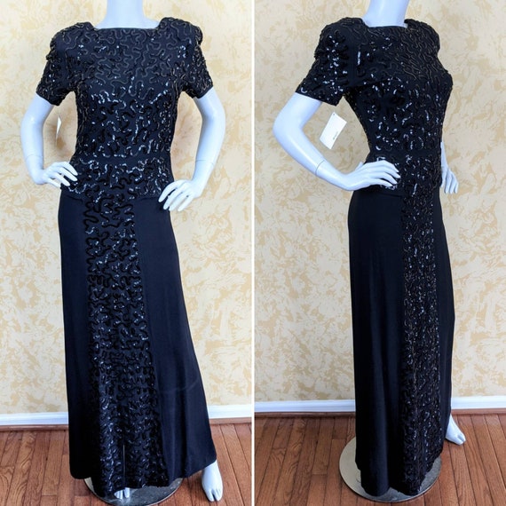 1940's Black Crepe Sequined Evening Gown