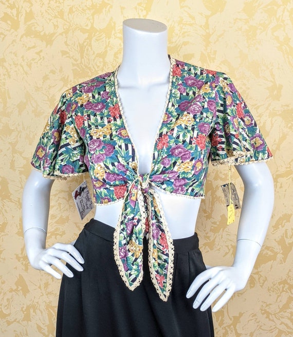 Adorable 1940's NOS Floral Print Striped Cotton Bo