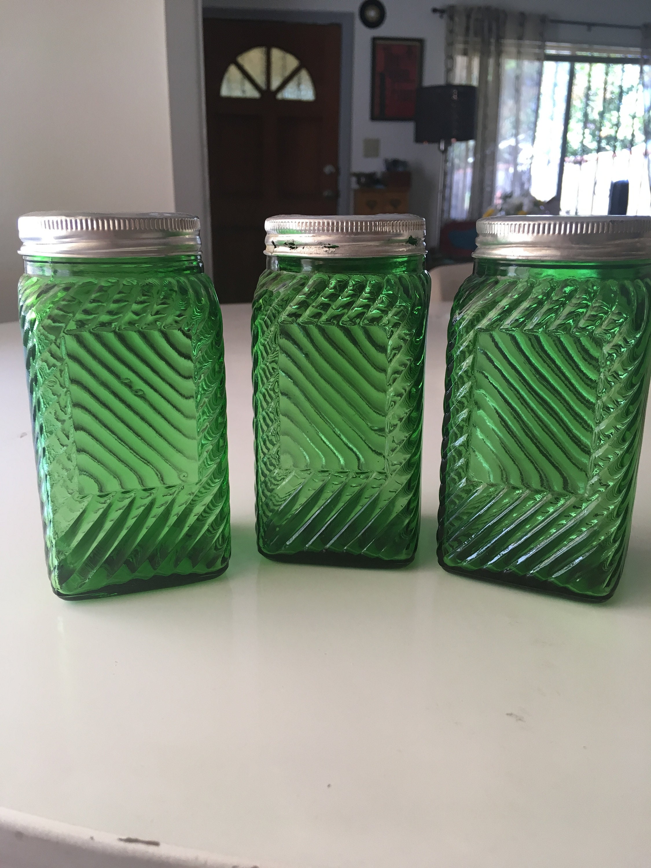 MANY CHOICES VINTAGE OWENS ILLINOIS EMERALD GREEN GLASS JARS Canister
