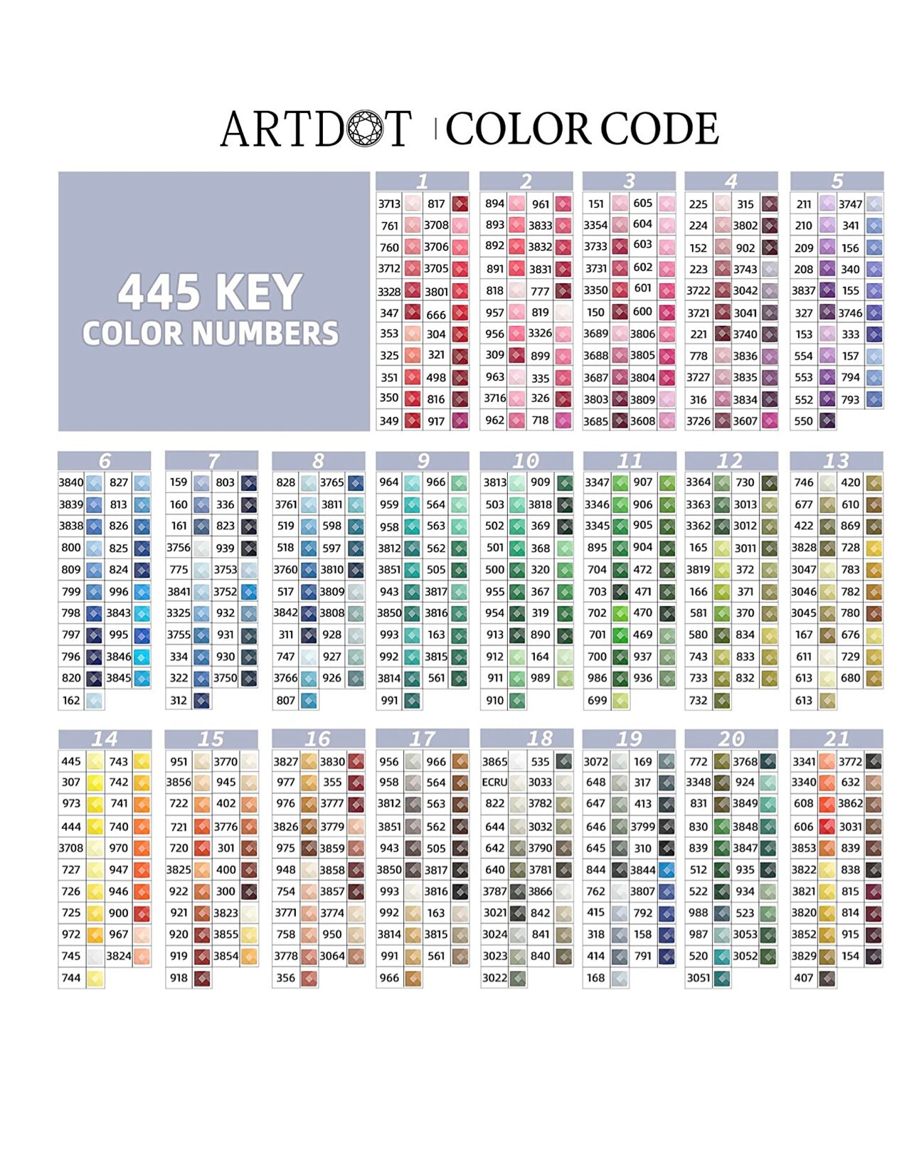 Diamond Painting Replacement Drills Dmc/artdot Colors 414-699 - Round ...