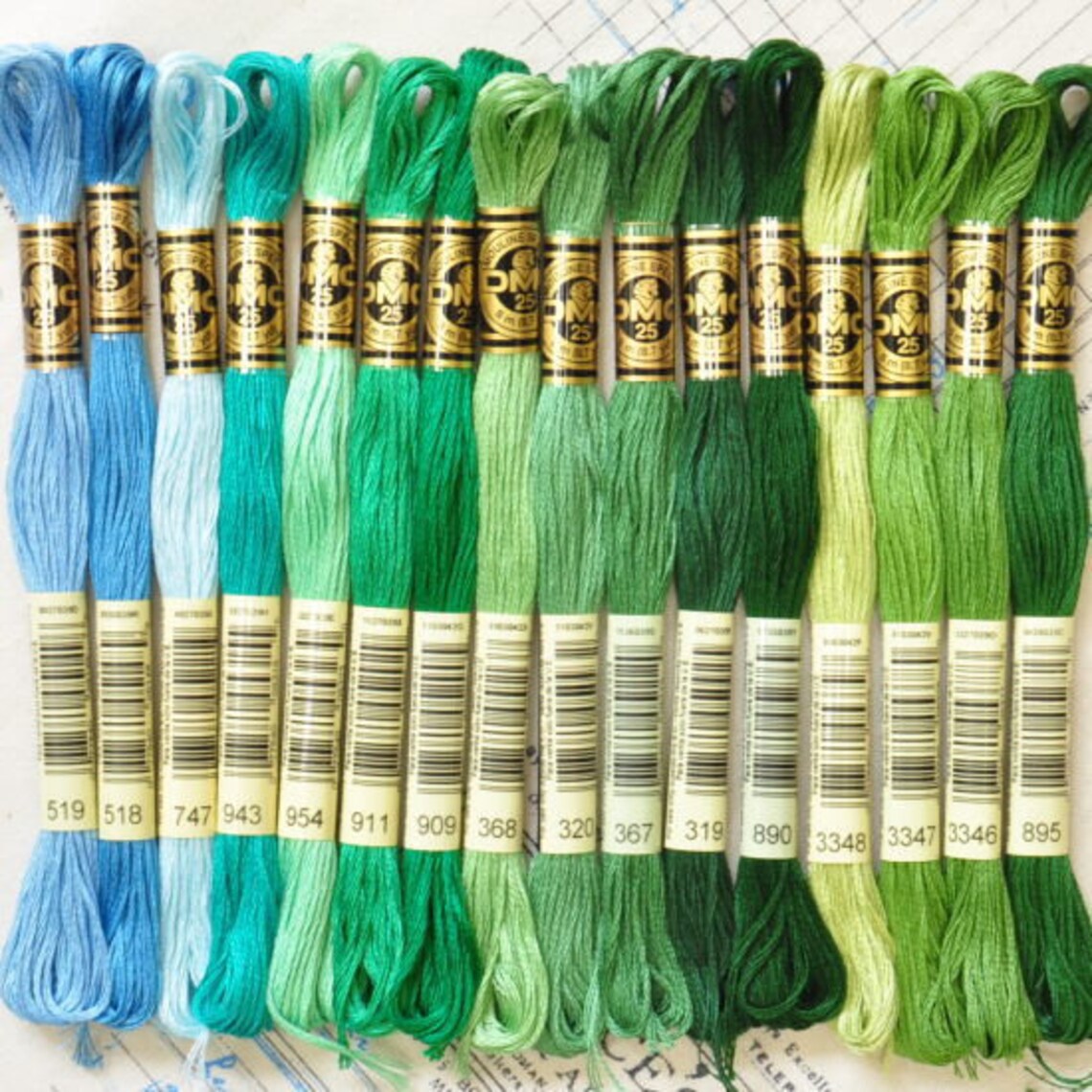 DMC Floss Blue / Green Selection 16 Skeins Etsy