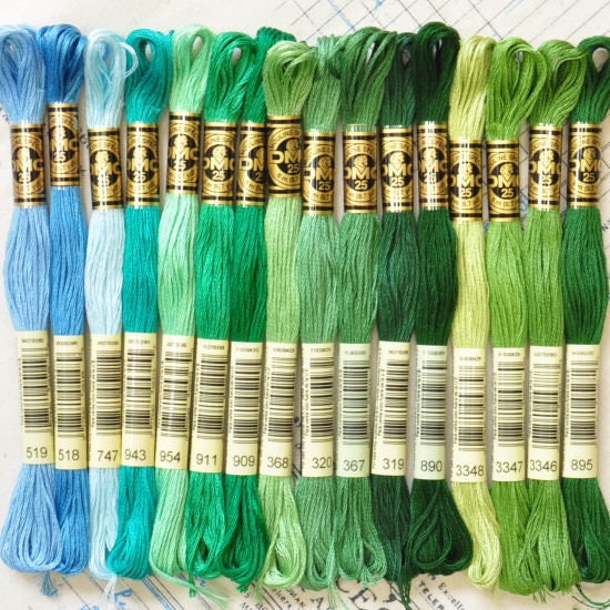 DMC Floss Blue / Green Selection 16 Skeins - Etsy