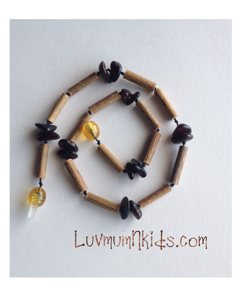Black Cherry Baby RAW Baltic Amber Hazelwood teething Necklace
