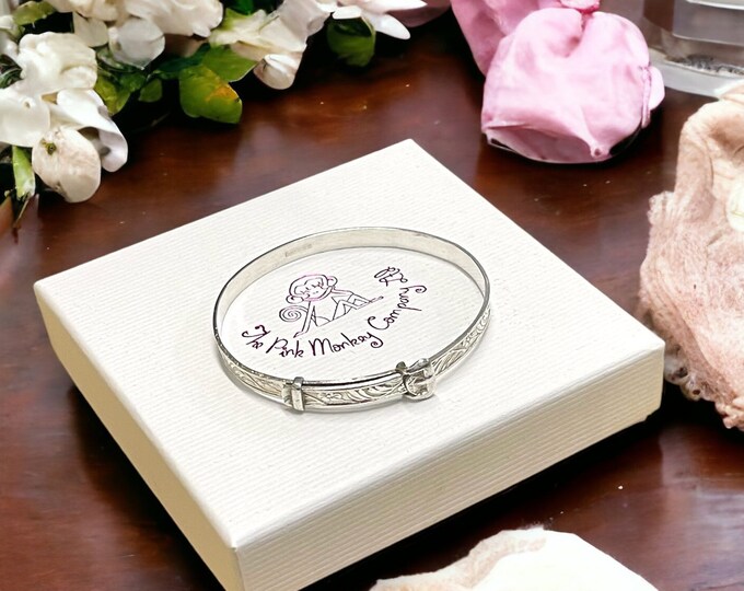 Vintage Silver Christening Bracelet /bangle Expandable Engraved