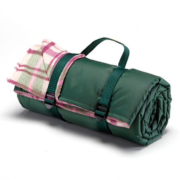 Tweedmill Check Fleece Picnic Rug Roll / Blanket cottage pink/bottle