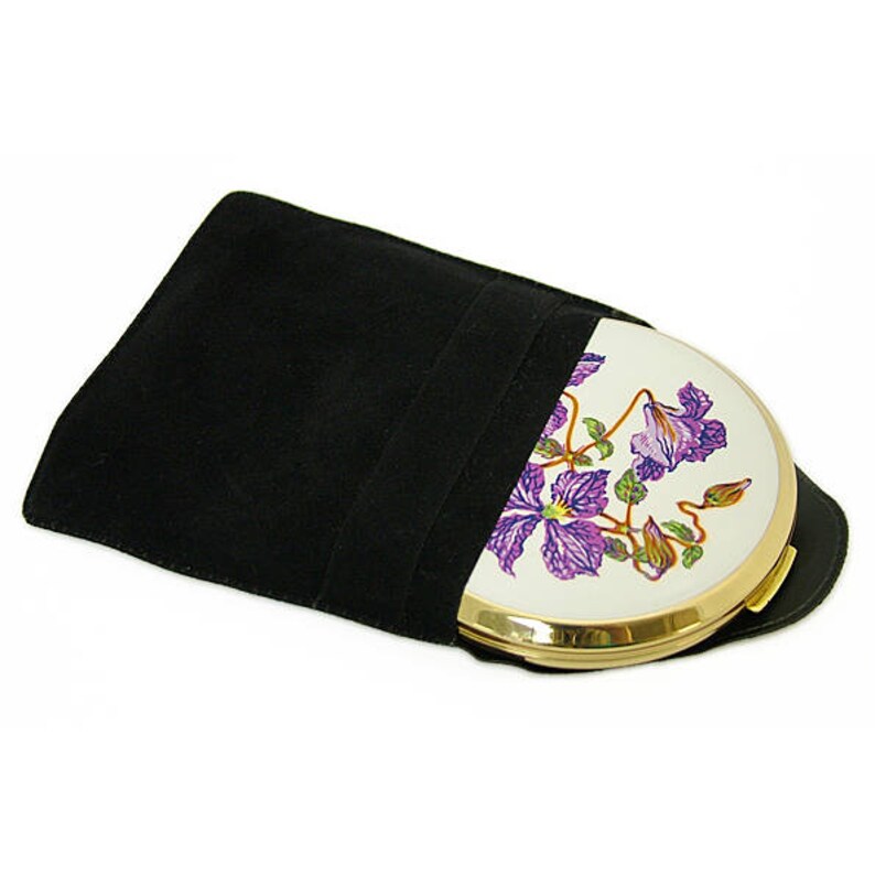 Vintage Stratton enamel powder compact Clematis purple flowers 1960 gold tone anniversary gift bridesmaid gift vanity gifts mothers day gift