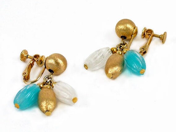 Vintage Napier earrings drop earrings, blue summe… - image 3