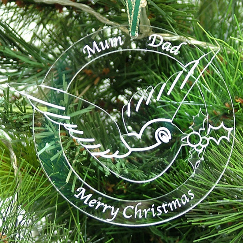 Robin Christmas Tree Decorations Engraved Mum and Dad Etsy UK