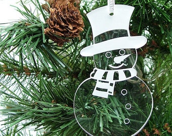 Snowman decoración del árbol de Navidad - adorno del muñeco de nieve - decoración de corte láser - bola de muñeco de nieve - decoración de Navidad - bebé primera bauble Navidad