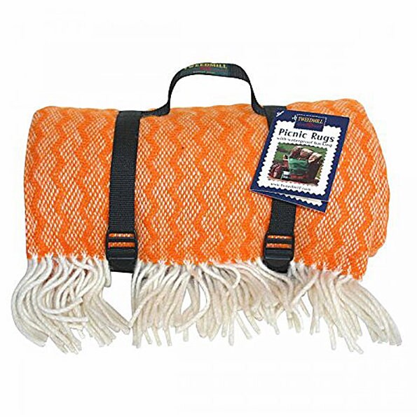 Wool Picnic Rug / Blanket ZigZag Orange bing Carry Straps by Tweedmill