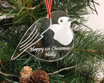 Personalized  Robin Christmas Tree Decoration - personalised - Robin - bauble - Laser cut - engraved  - Christmas decor - first Christmas