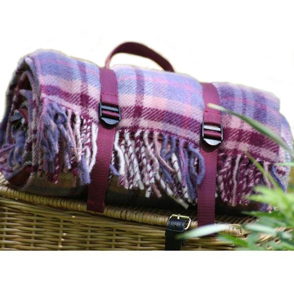 Wool Picnic Rug / Blanket Cottage Plum bing Carry Straps by Tweedmill