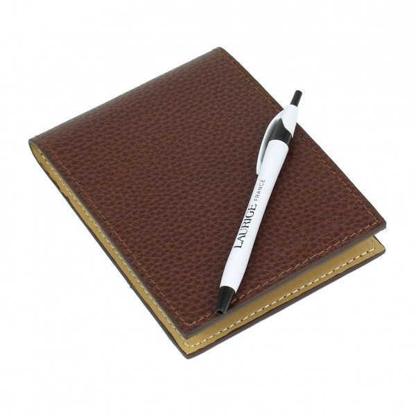 LAURIGE Leather Mini Notepad & Pen Holder for desk, briefcase or travel.