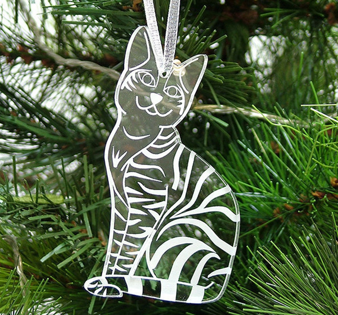 Cat Tree Decorations Tabby Cat Christmas Cat Clear Acrylic Christmas