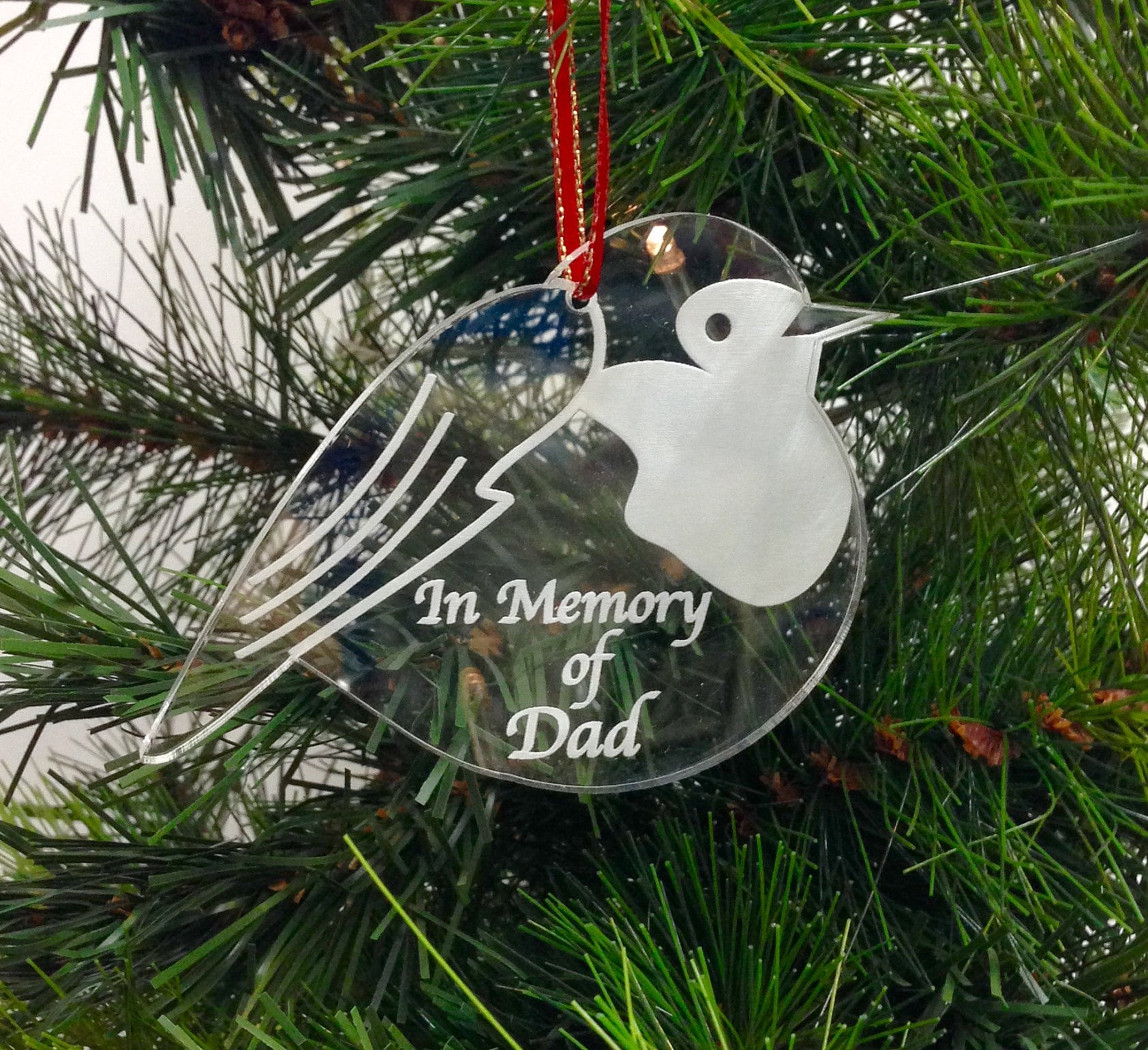 PERSONALISED Remembrance Christmas Tree Decoration Mirror Acrylic Robin Memorial