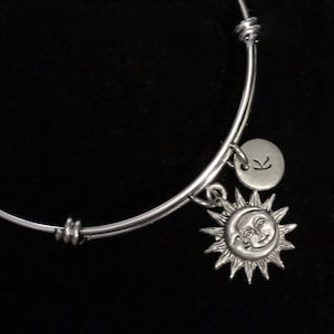 Sun and Moon Bracelet, Sun Charm Bracelet, Personalized Bracelet, Moon Adjustable Bracelet, Stainless Steel Bracelet, Initial Bracelet qb93