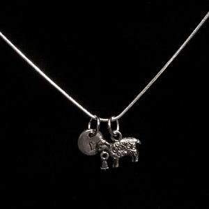 Sheep Sterling Silver Necklace, Lamb Necklace, Pewter Charms, Sterling Silver, Initial Necklace, Personalized Necklace qb6