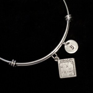 Bracelet jonc à carte, Bracelet en acier inoxydable, Bracelet de Bingo, bingo, Bracelet réglable, Bracelet en acier inoxydable, Bracelet initiale, qb81
