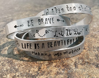 Hand Stamped Bracelet- Life is a Beautiful Ride Bracelet, Positive Bracelet, Hakuna Matata Bracelet, Positivity Bracelet, Let It Be Bracelet