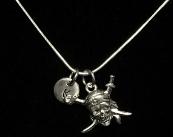 Pirate Skull Sterling Silver Necklace, Pirate Sterling Silver Necklace, Sword Sterling Necklace, Sea Sterling Necklace qb98