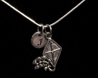 Kite Sterling Silver Necklace, Fly a Kite Necklace, Pewter Charms, Sterling Silver, Initial Necklace, Personalized Necklace qb8