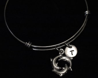 Bracelet Gourmette Dauphin, cercle de dauphins Bracelet, Bracelet en acier inoxydable, Bracelet extensible, bracelet Initial, personnalisé - qb128