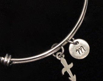Sagittarius Bangle Bracelet, Zodiac Charm Bracelet,  Stainless Steel Bracelet, Expandable bangle, Initial bracelet, Personalized - qb116