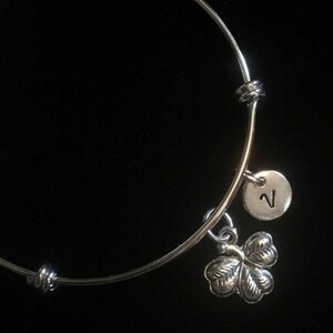 Three Leaf CLover Bracelet, Clover Bracelet, Irish Bracelet, Adjustable Bracelet, Stainless Steel Bracelet, Initial Bracelet, qb164