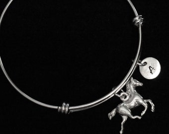 Horse Stainless Steel Bracelet, Running Horse Bracelet, Animal Bracelet, Adjustable Bracelet, Initial Bracelet, Personalized Bracelet qb35