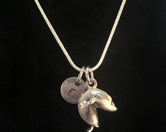 Fortune Cookie Sterling Silver Necklace, Chinese Food Takeout Silver Necklace, Cookie Sterling Silver Necklace qb148