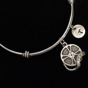 Film Reel Charm Bracelet, Movie Lovers Bangle Bracelet, Adjustable Bracelet, Stainless Steel Bracelet, Initial Bracelet, Personalized, qb64