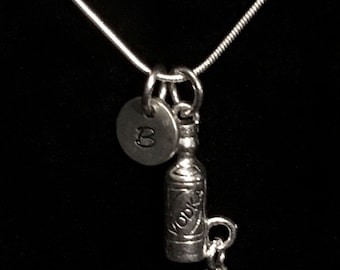 Halsband i sterlingsilver med vodkaflaska, halsband i sterlingsilver med snapsglas, halsband i sterlingsilver med vodka, halsband i alkohol qb74