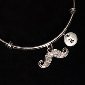 Mustache Stainless Steel, Charm Bracelet, Moustache Charm Bangle Bracelet, Adjustable Bracelet, Silver Bracelet, Initial Bracelet qb109