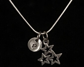 Stars Sterling Silver Necklace, Patriotic Sterling Silver Necklace, Trio of Stars Sterling Silver Necklace qb132