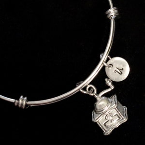 Antique Coffee Grinder Stainless Steel Bracelet, Coffee Charm Bracelet, Adjustable Bracelet, Initial Bracelet qb86