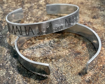 Engraved Bracelet - Omaha Nebraska Bracelet, Custom City Bracelet, Omaha Skyline Bracelet, Skyline Custom Gift, Omaha Jewelry