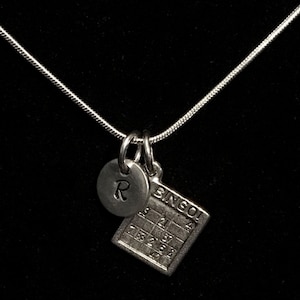Bingo carte argent Sterling collier, collier en argent Bingo, Bingo étain CharmSterling collier qb81