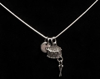 Drum Silver Necklace, Drummer Silver Necklace, Music Sterling Necklace, Snare Drum Sterling Necklace qb29